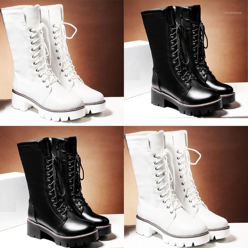 

New Shoes Women Warm Fashion Boots Solid Square Heels Lace-Up Casual Long Fashion Booties Thick Heel Winter Boot Women1, Black