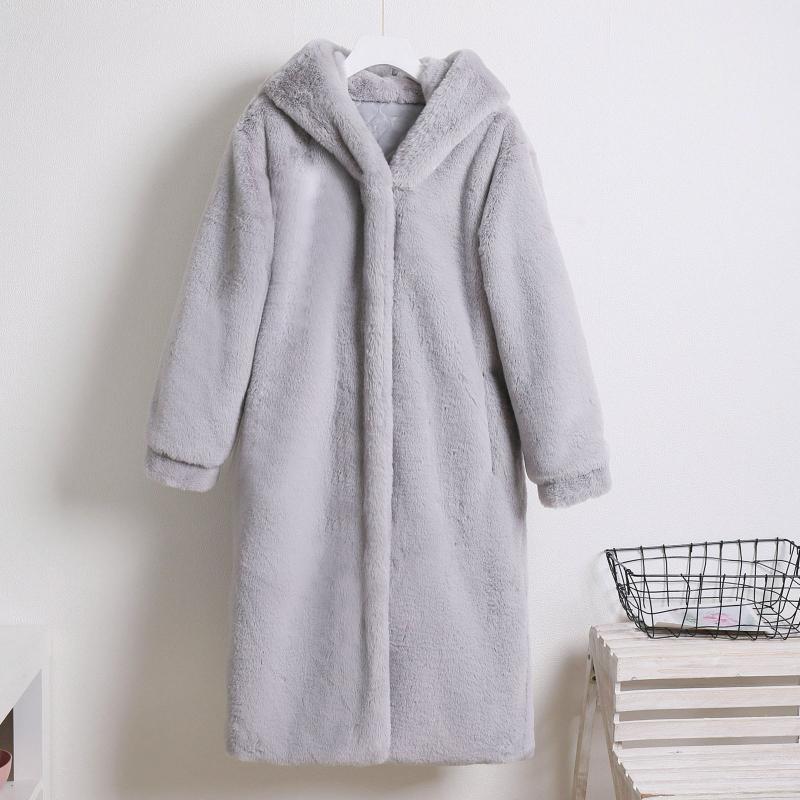 

Fashion Women Solid Color Long Sleeve Medium Long Windbreaker Hooded Winter Warm Thick Plush Wool Teddy Coat Overcoat Outwear#g3, Blue