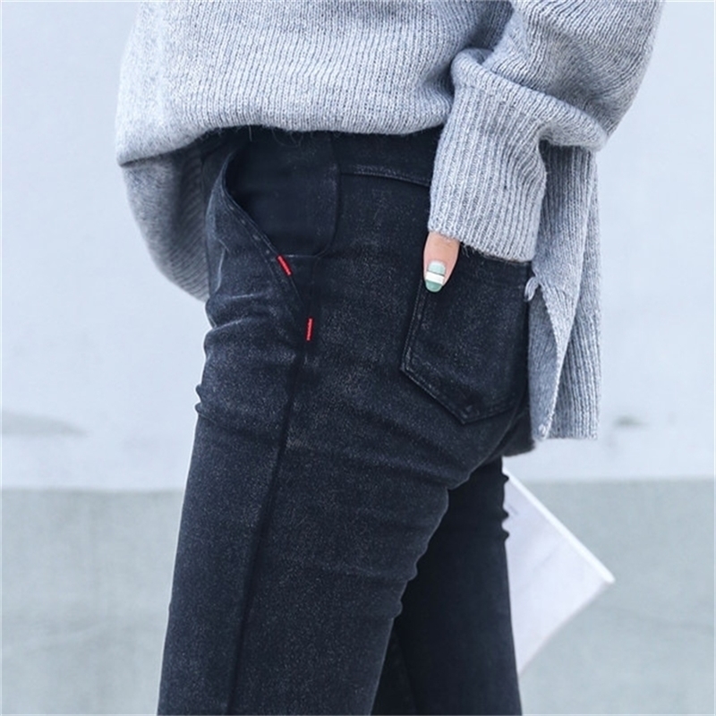 

Skinny Jeans Woman New Spring Fashion Boyfriend Washed Elastic Denim Trousers Pencil Slim Capris Pants Imitation Jean Femme 201223, W00819 black gray