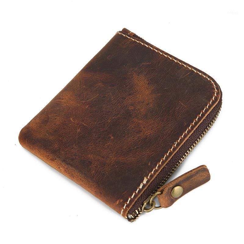 

Retro Zipper Handmade Wallet for Women 100% Genuine Leather Men or Women Wallets and Purses Holder and Coin Wallet1, Brown