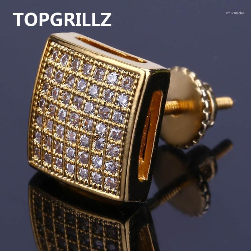 

TOPGRILLZ Hip Hop Earrings Gold/Silver Color Iced Out Micro Pave CZStone Square Earring Lab D Stud Earring With Screw Back1