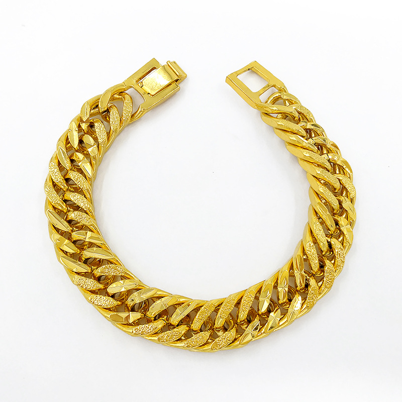 Thick Bracelet 18k Yellow Gold Filled Classic Mens Double Curb Wrist Chain Bracelet Link 7.87 inches-image-607348093
