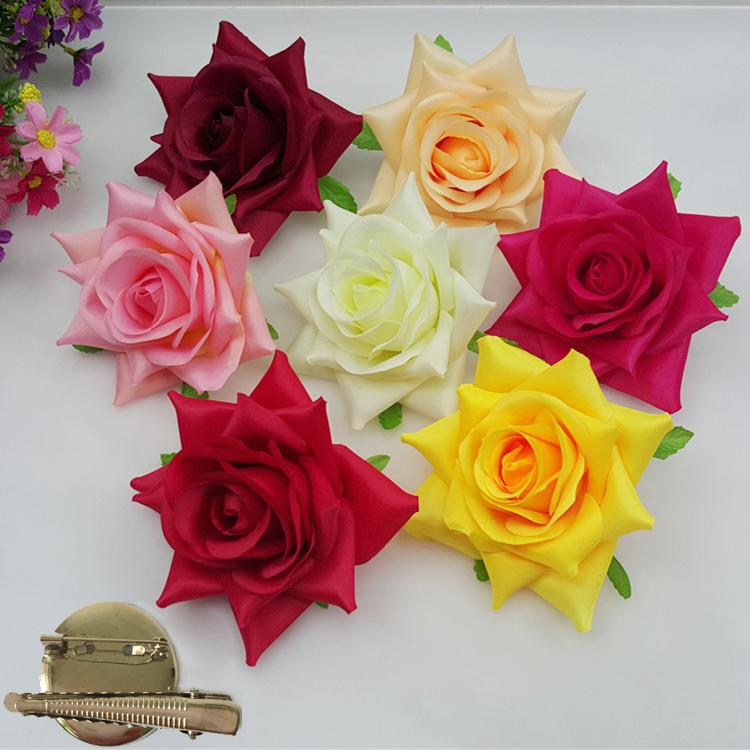

WedFavor 10pcs 13cm Artificial Silk Large Fabric Rose Flower Brooch With Hair Clip Wedding Boutonniere Corsage Flowers, Burgundy