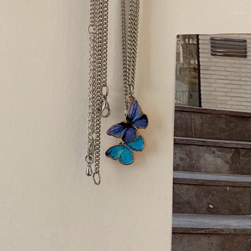 

1PC Fashion Temperature Control Color Change Butterfly Pendant Necklace Stainless Steel Chain Necklaces for Women Jewelry Gift1