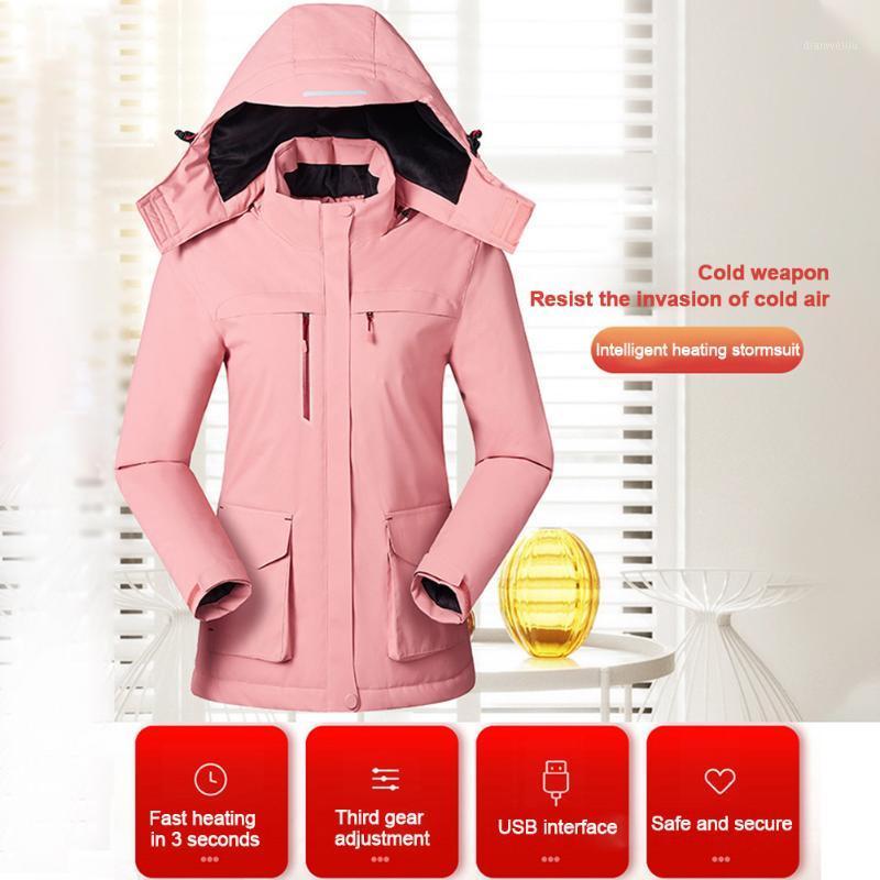 

Outdoor Sports Skiing Waterproof Thermal Hooded Windproof Women Heated Winter Jacket Keep Warm Usb Infrared Fishing Solid1, Black
