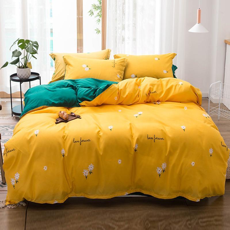 

55 Green Yellow Flowers Bedding Set King Comforter Bedding Set Duvet Cover Queen With Pillowcase for Single Double, Aijiu-026