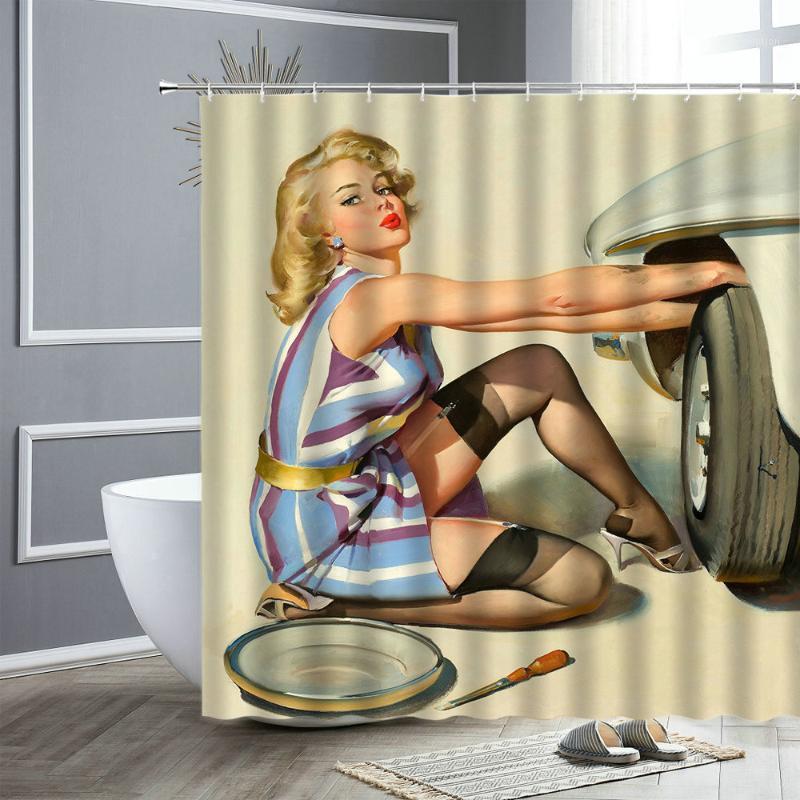 

American Girl Bathroom Bath Curtain Printed Sexy Shower Curtains Waterproof With Hooks Polyester Fabric Bathtub Decor Screen1