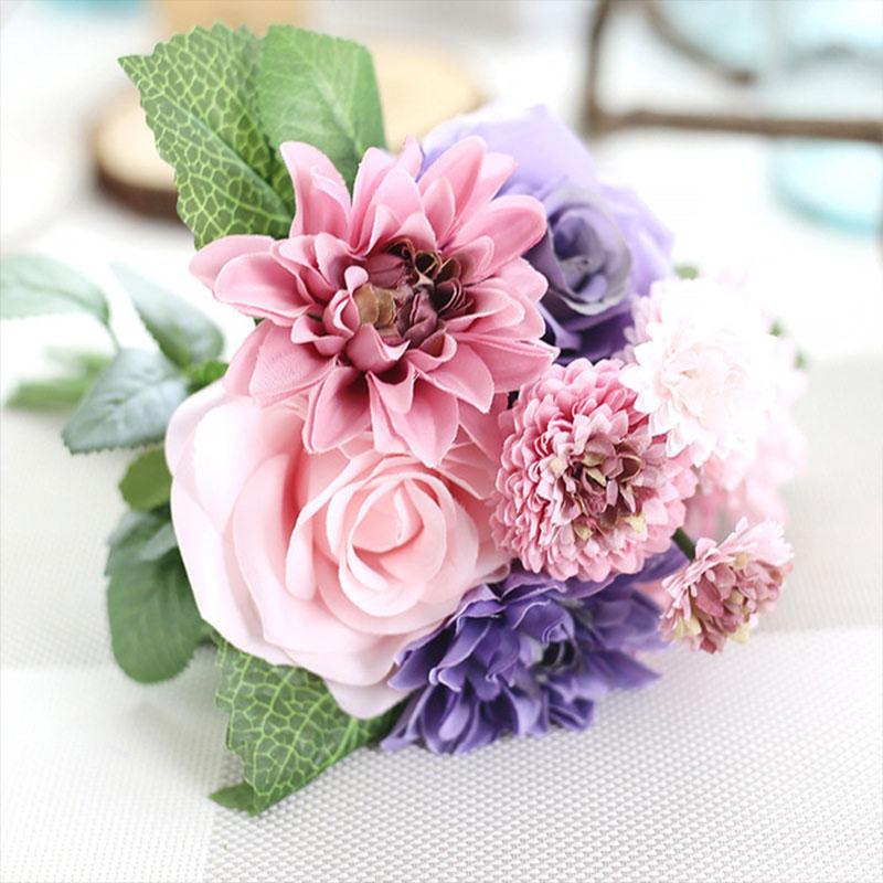 

Colorful Rose Artificial Silk Flowers Small Bouquet Flores Home Party Spring Wedding Decoration Mariage Fake Flower