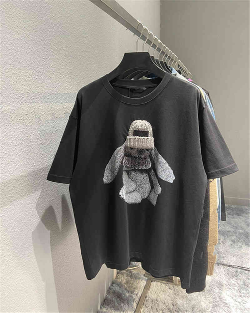 

Men's Hoodies & Sweatshirts Ins 21ss summer Paris wool hat rabbit print couple Short Sleeve T-Shirt Tee fashion QQHQ, Black