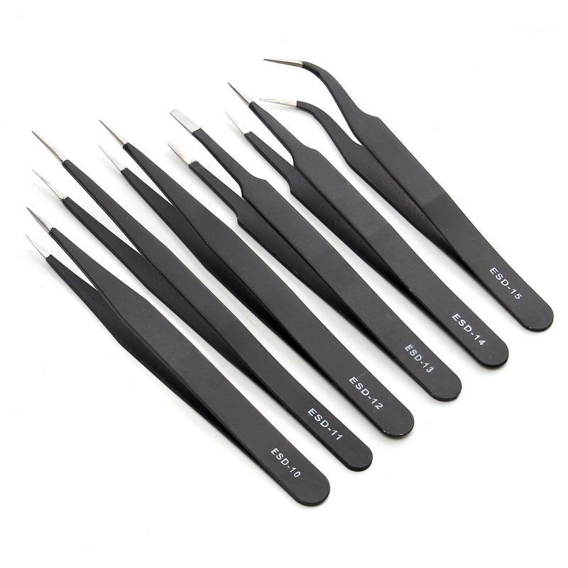

Wholesale-6pcs ESD Safe Anti-Static Stainless Steel Tweezers Set Maintenance Watch Repair Tools Kits Electronic Rework Tool Set DIY Tools1