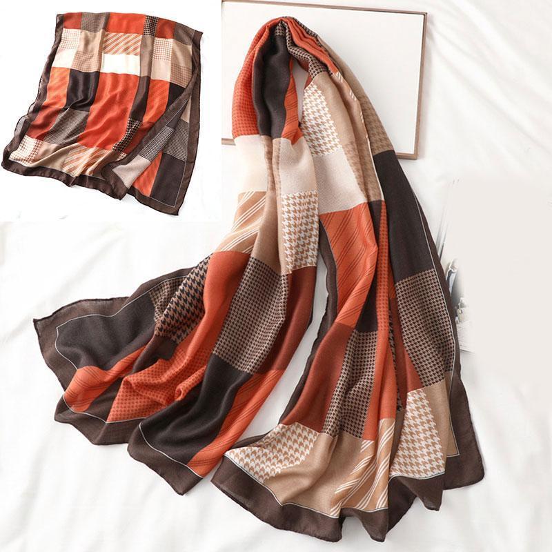 

Women Scarf Fashion Bandana Splicing Color Plaid Cotton Linen Shawl Beach Hijabs Head Scarves Long Soft Female Foulard Hijab1
