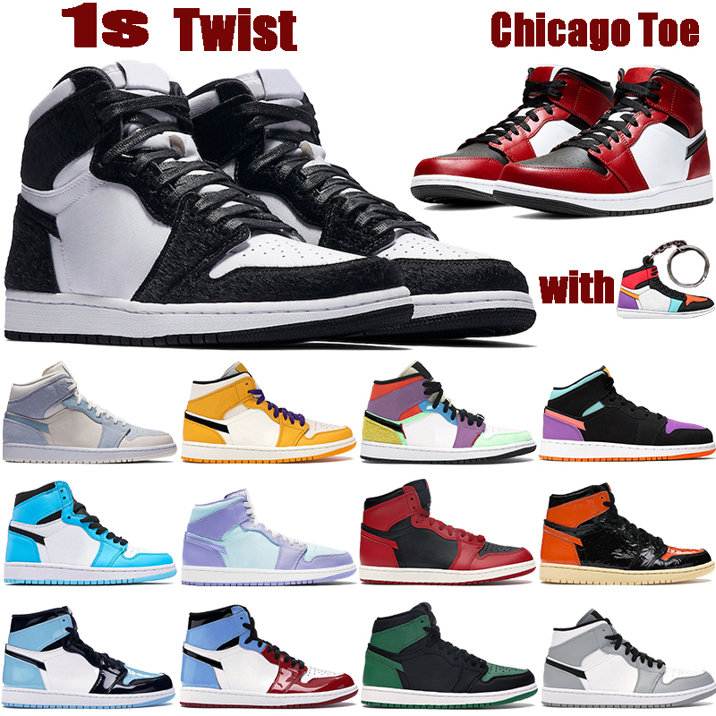 

New Best 1 high 1s mens Jumpman basketball shoes twist mid Chicago toe light smoke grey UNC Patent triple white men women sneakers, Green toe