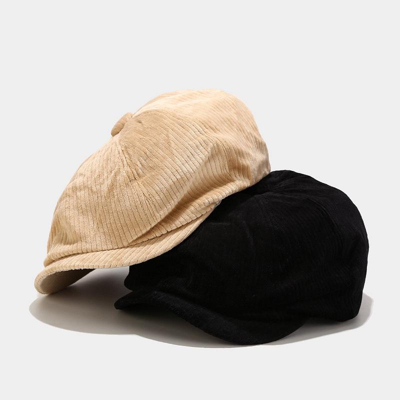 

Spring Autumn Octagonal Hats For Women Fashion Newsboy Cap Casual Herringbone Octagon Caps Corduroy Painter Hat gorros mujer, Black