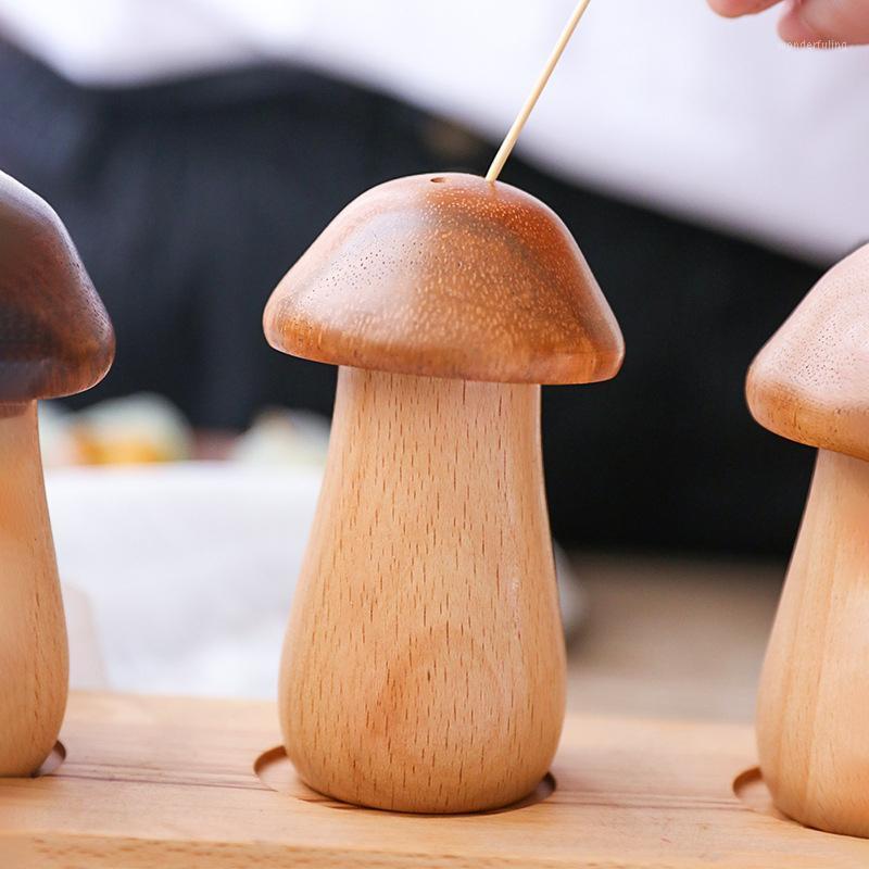 

Toothpick Jar Household Toothpick Holder Wooden Holder Personalized Mushroom Simple Box1