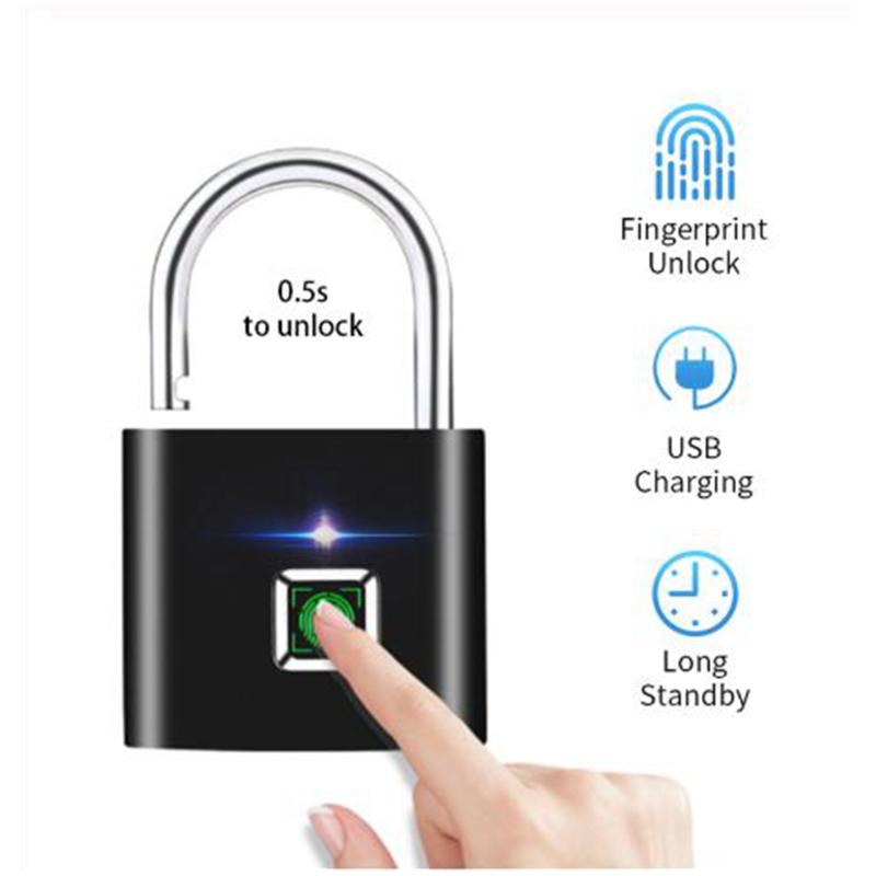 

Upgraded version Keyless USB Rechargeable Door Lock Fingerprint Smart Padlock Quick Unlock Zinc alloy Metal Self Developing Chip