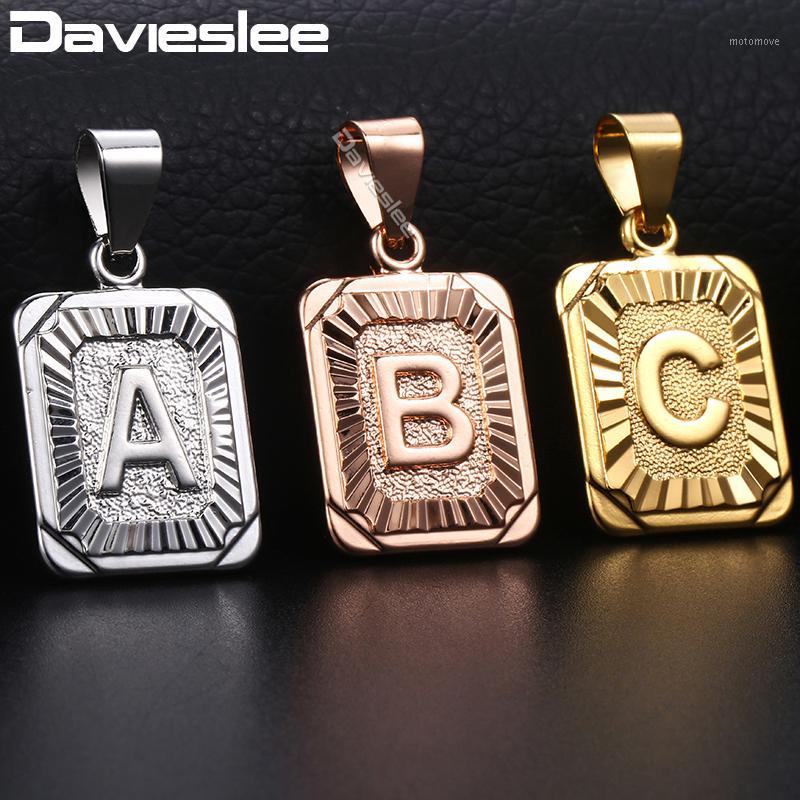 

Davieslee Pendant for Mens Womens Square Initial Letter A-Z Charm White Rose Gold Filled GPM121