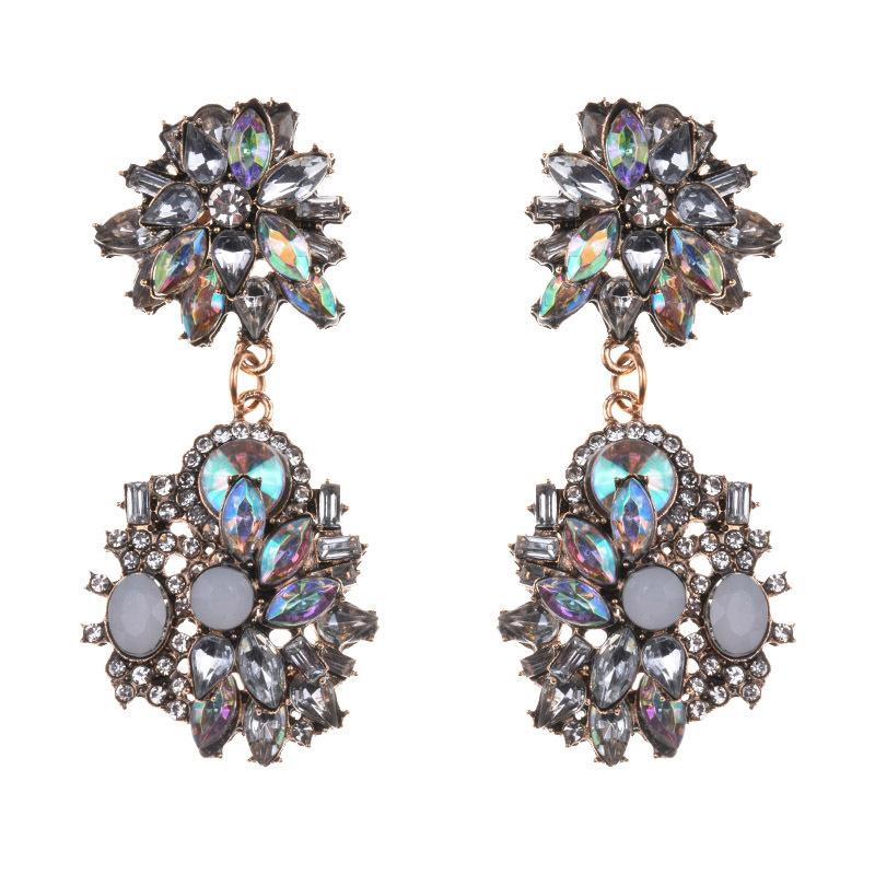 

2021 Fashion Layered Crystal Rhinestone Drop Earrings Women Luxury Vintage Ethnic Long Earrings Jewelry Female Statement Dangle