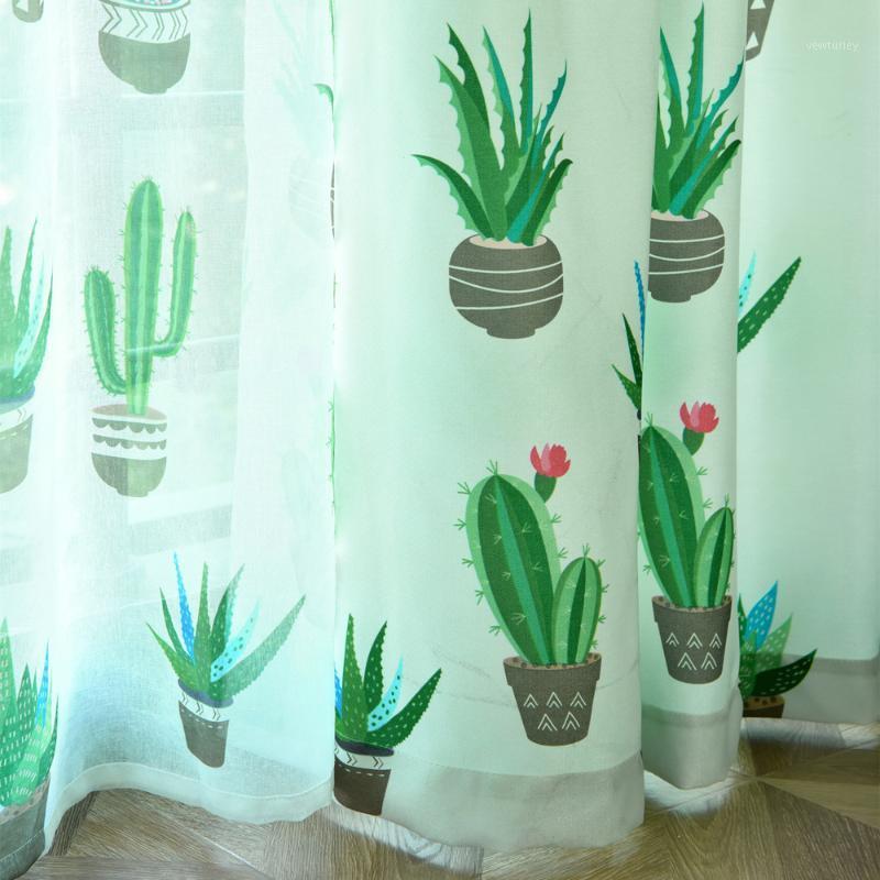 

Cactus Cotton Linen Curtain Modern Rustic Quality Living Room Curtains Fabrics Kitchen Door Curtains Drapes1, Green tulle