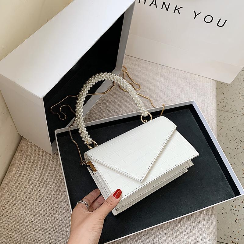 

Elegant Stone Pattern Pearl Portable Small Square Bag 2021 Trendy Fashion Sinle Shoulder Crossbody For Women New Female Tote Bag, Black