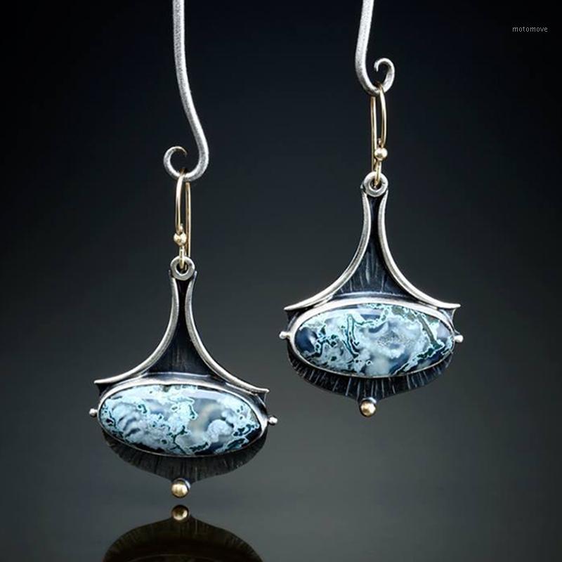 

Boho Ethnic Blue Stone Earrings For Women 2020 Vintage Sea Oval Geometric Drop Earring Brincos Pendientes Mujer Fashion Jewelry1