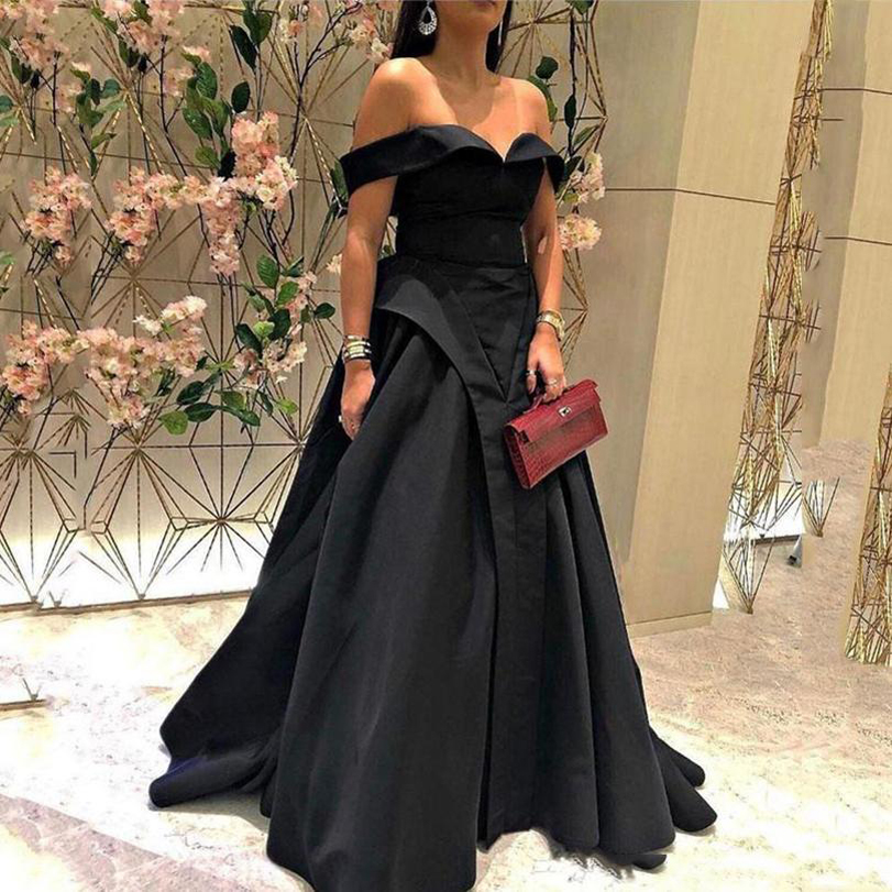 

Custom Made Off Shoulder Satin Prom Dresses Sweetheart Neck Sweep Train Short Sleeves Formal Evening Party Gowns, Gray