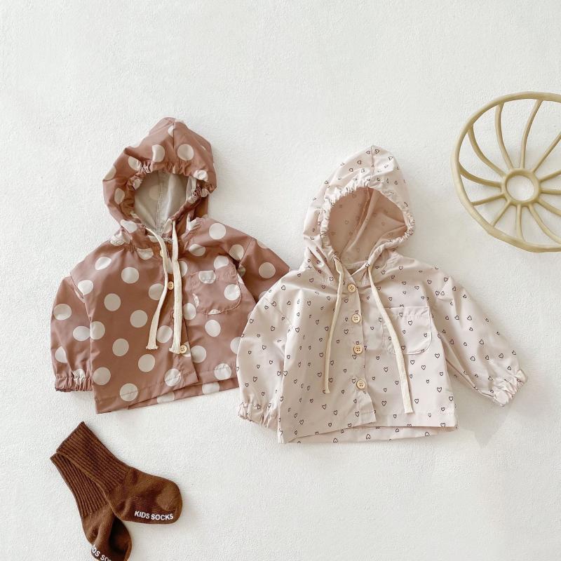 

Jackets 2022 Spring And Summer Clothing Baby Heart-shaped Dot Printed Windproof Sun-proof Cardigan Long Sleeve Thin Hooded Coat, Blue;gray