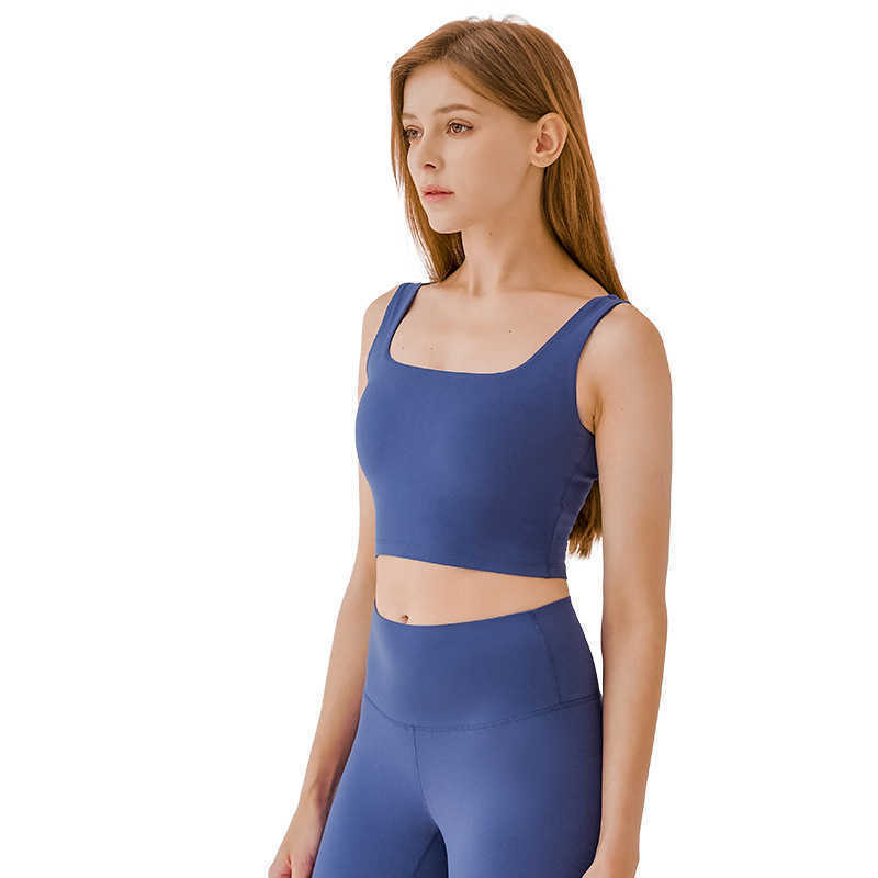 

Wide Shoulder Strap U Back Women Yoga Outfits Camis Tank Tops Sports Vest High Elastic Running Fitness Yoga Bra Workout Gym Clothes, Carbon blue