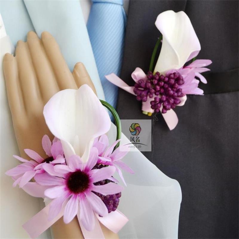 

Color Optional Wedding Flower Man Boutonniere Groom Groomsman Pin Brooch Corsage Decoration Artificial Bride Wrist Hand Flowers, Boutonniere 1