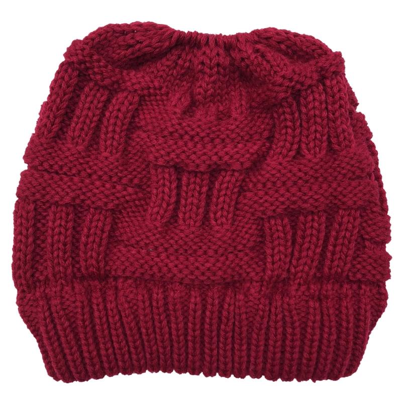 

Women Chunky Plaid Knitted Beanie Hat with Hole Solid Color Skull Cap X7YA, Be