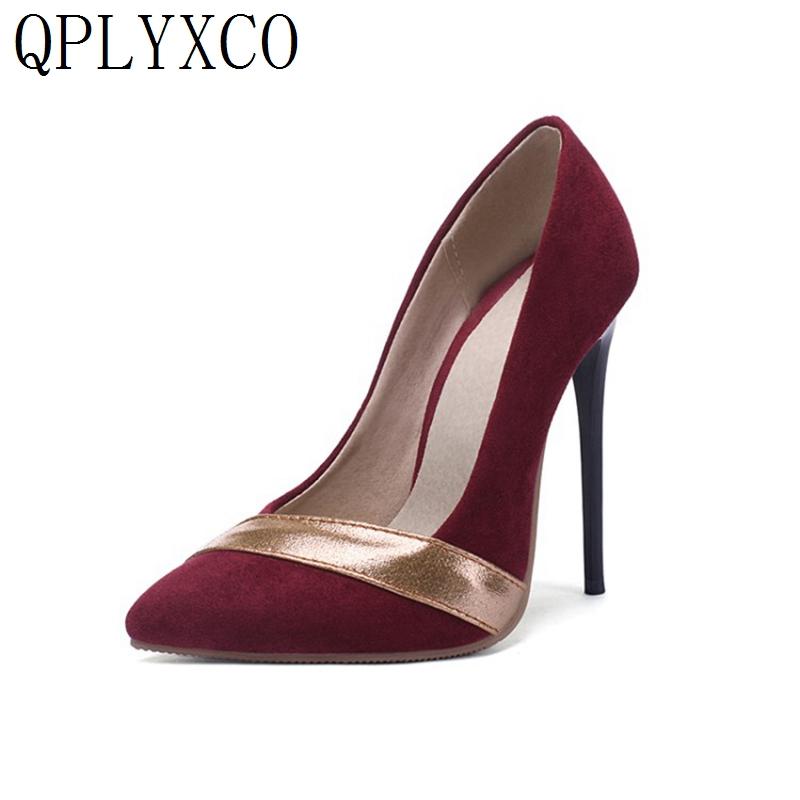 

QPLYXCO Big size 34-48 Women thin high heels12cm elegant pointe toe Pumps office zapatillas mujer dance wedding shoes woman 8733, Black
