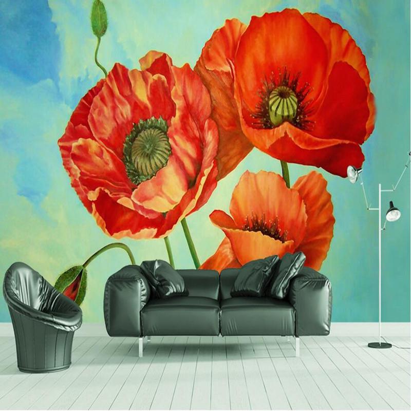 

Custom HD Photo Wallpaper 3D Wall Murals Nature Plants Red Flower Wall Paper Home Decor Oil Paintings Wallcoverings 3D Wallpaper, As picture