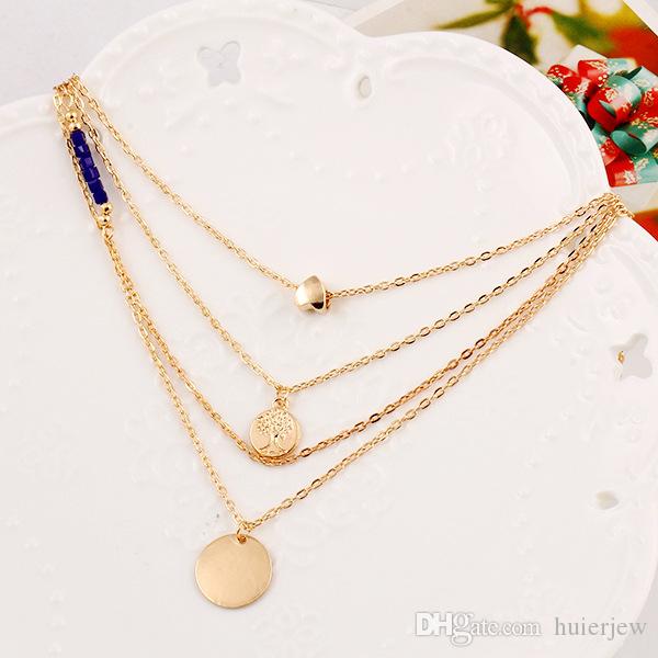

Necklaces Pendant Gold Layered long Stone Charms Necklace Collier Plastron Beautifully Set Statement Necklace