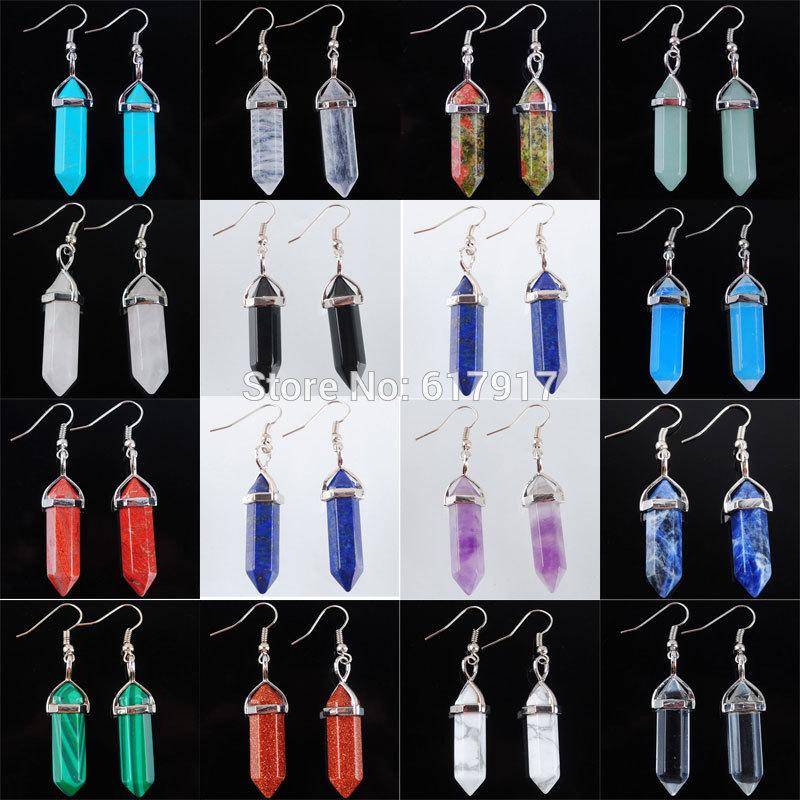 

Free Shipping Fashion Gem Stone Hexagonal Beads Dangle Earrings Pair Jewelry TBR311
