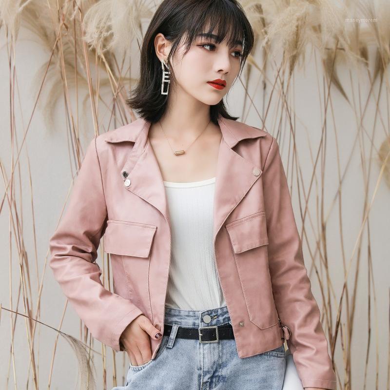 

Spring Women Korean Casual Pu Leather Jacket Female Lapel Sweet Elegant Leather Jackets1, Beige