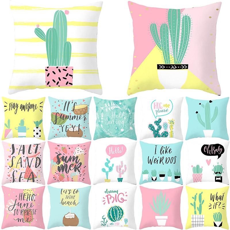 

Tropical Cactus Summer Fruit Pattern Cushion Cover Polyester Pillowcase Home Decor Decorative Car Sofa Throw Pillowcover 40974, 2-40974-002