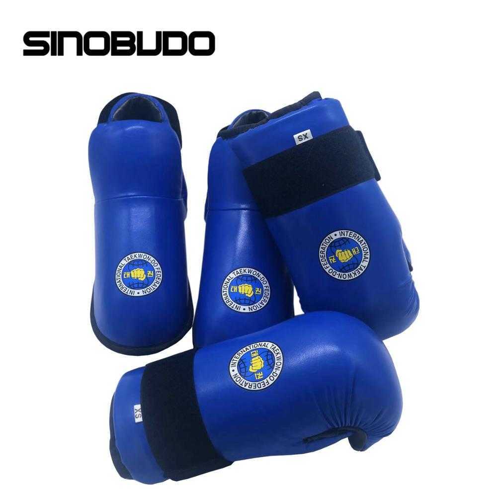 

High Quality Red/Blue ITF Taekwondo PU Leather Gloves Foot Guard Ankle Gloves Martial Arts Karate Training Protector Equipment 211222, Blue foot