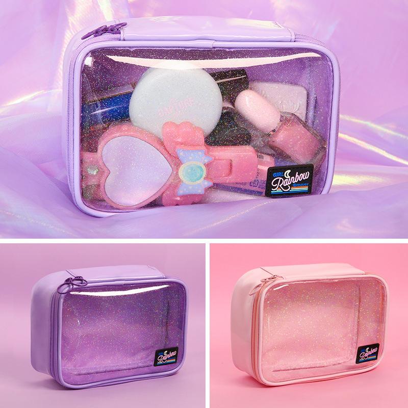 

Transparent Pink PVC Flap Cosmetic Bags Women Travel Wash Bags Organizer Makeup Bag Beauty Case Necessarie Feminina Wholesale, Purple