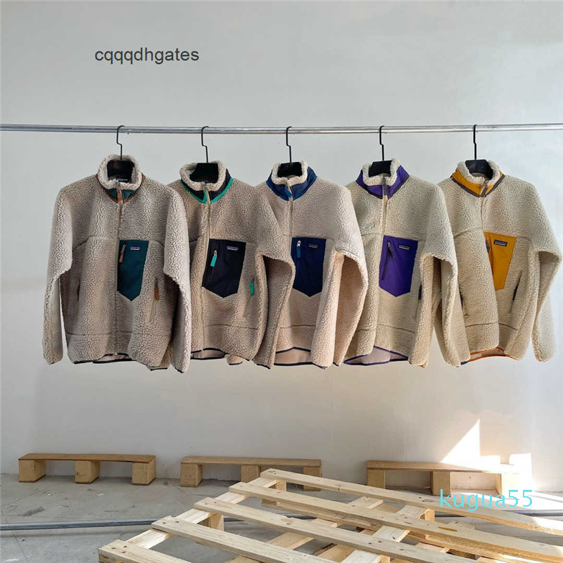 

Outdoor Patagonias Upgraded High Quality 21fw Bata Fleece Lamb Wool Stand Collar Zip Coat Pata Eight Color Jacket Coats Hooded, Beige blue pocket