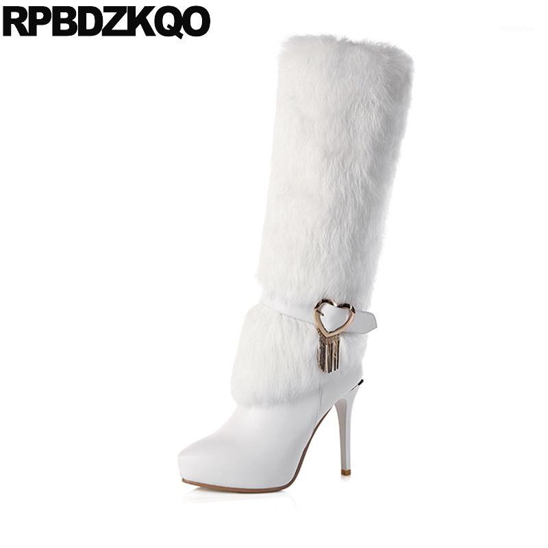 

Slim High Heel Sexy Real Fur Luxury Tall Long Mid Calf Knee Brand Women Winter Boots Genuine Leather Pointed Toe White Metal1, Black