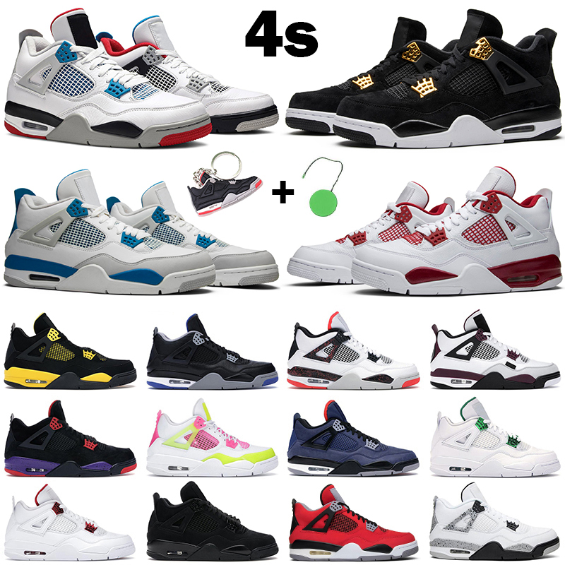 

2021 Mens basketball shoes 4s Fire Red 4 Black Cat Cool Grey Bred White Cement Royalty Metallic Red purple men women athletic sneakers
