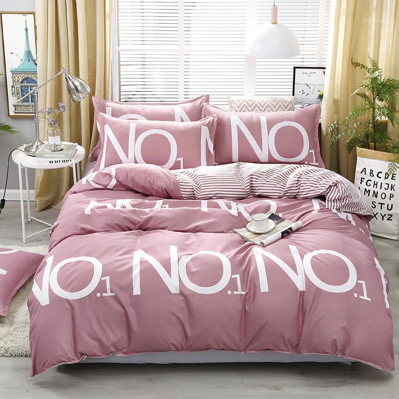

Bedding Set Luxury Aloe Cotton Brushed Cartoon Simple Four-piece Set 2020 New Urban Strip Series Bed Sheet Quilt Cover Printed1, 17
