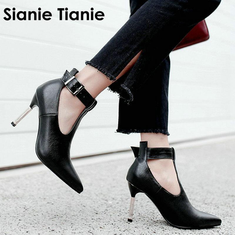 

Sianie Tianie 2021 new lady shoes buckle T-strap sexy women super thin high heels wedding party shoes woman pumps stilettos shoe1, Brown