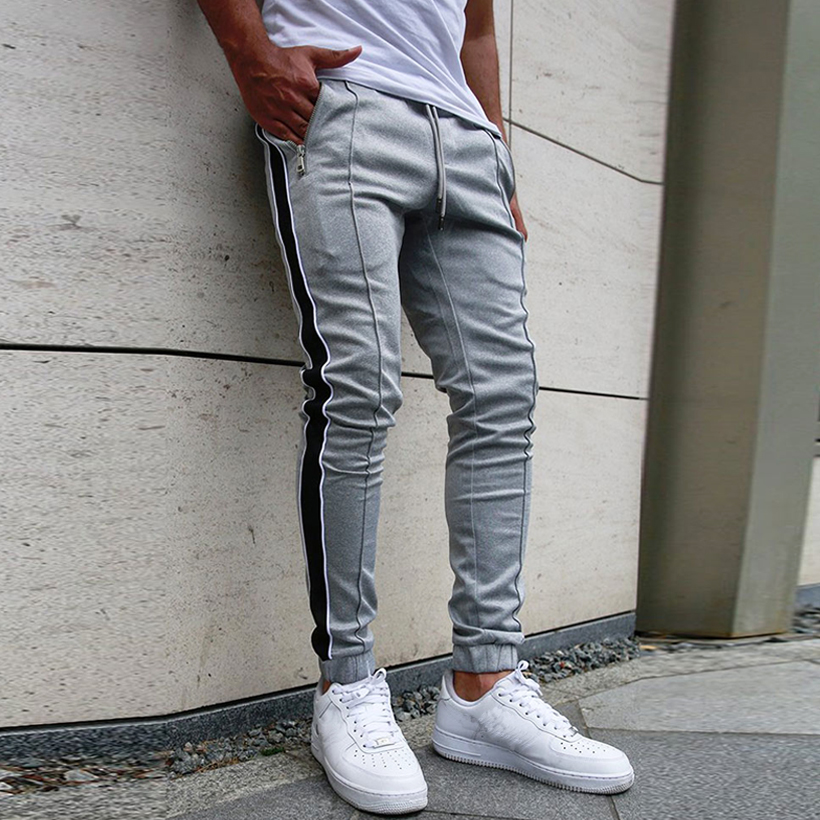 

New Fashion Mens Jogger Pants Fitness Bodybuilding Trousers Gyms Pants Black and White Strip Streetwear Trousers Plus Size Male, Grey