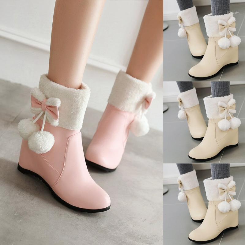 

2020 Women's Sweet Wedges Bow Ankle Bare Boots Side Zip Casual Short Tube Booties shoes woman boots women zapatos winter1, Beige