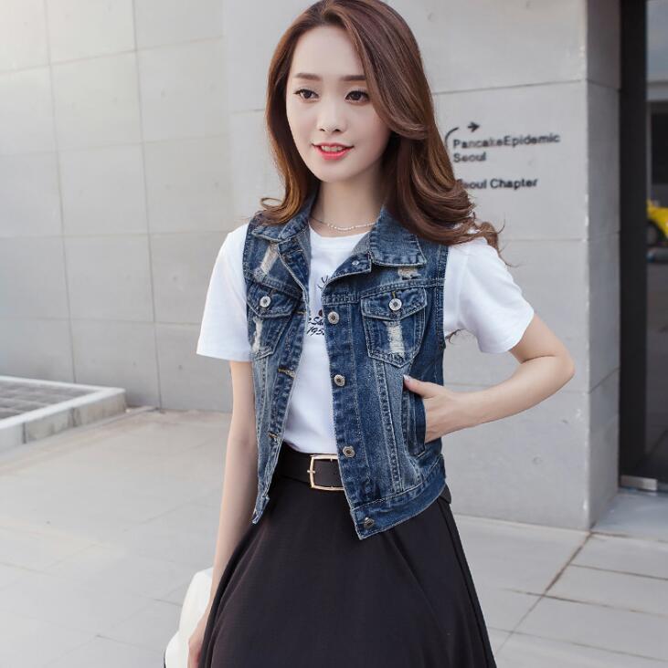 

Vintage Denim Female Spring Summer Torn Women' Waistcoat Sleeveless Fashion Casual Jacket Big Plus Size Tops 7qyu, Blue