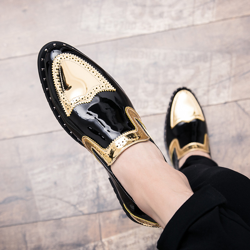 

Platform leather Casual Men Brogue Patent Leather Shoes Man lace up Oxford Dress Shoes Elevator Formal club party shoes