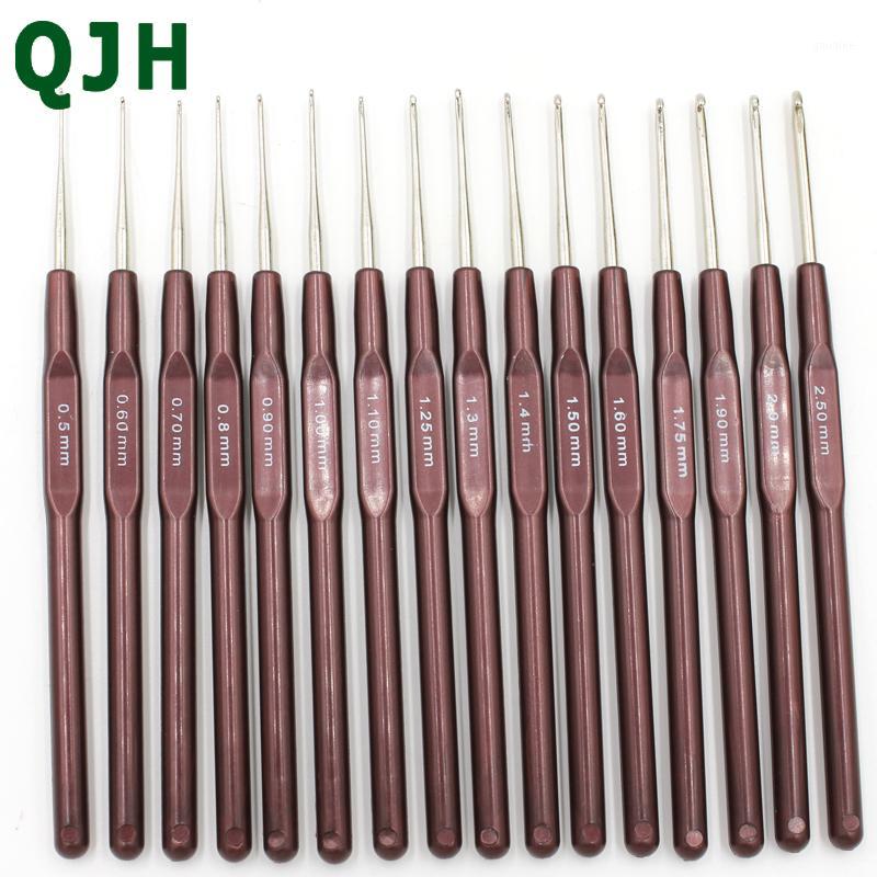 

QJH 16pcs Aluminum Crochet Hooks Knitting Needles Brown Soft Plastic Grip Handle Weave Craft 0.5mm-2.7mm 16 Size RX0291