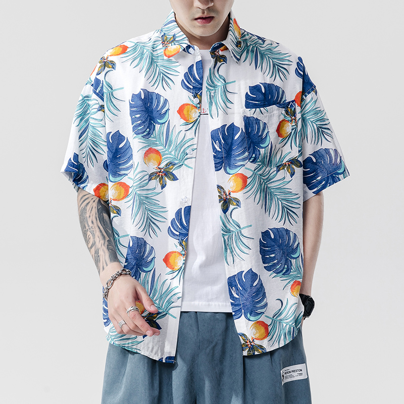 

2021 Brand New 2021beach Summer Print Flower Short Sleeves Hawaii Collar Korea Style Shirt for Men's Harajuku Clothing Mchx, C3019 1
