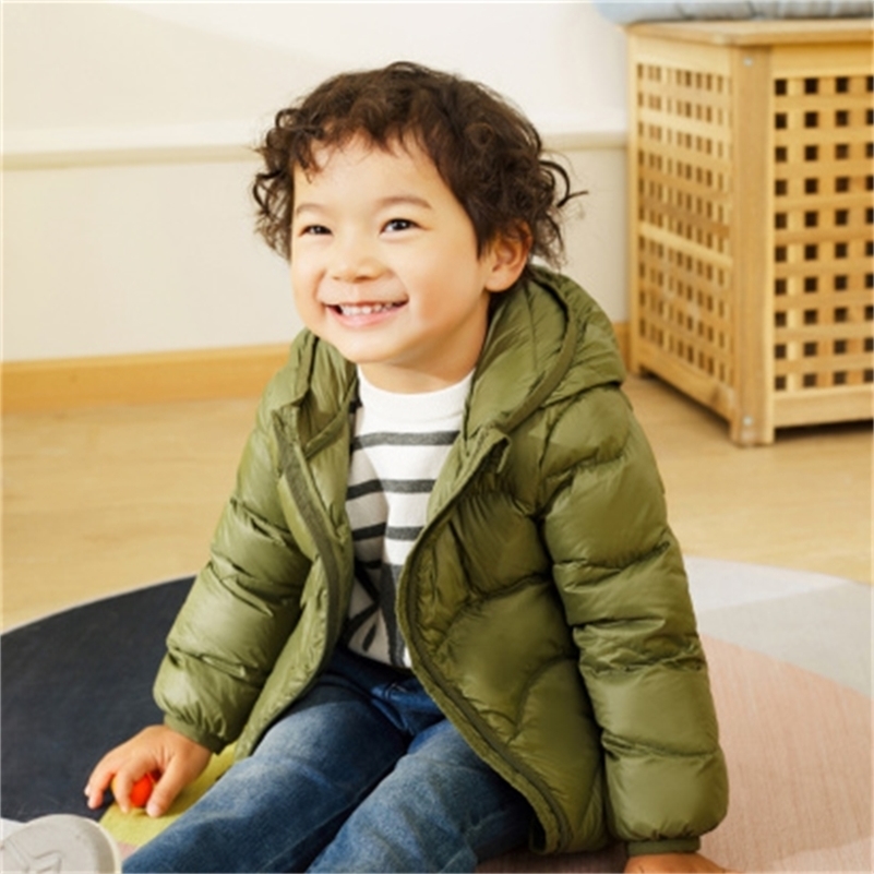 

HIPAC Boy Girl Casual Coat Cold Winter Warm Hooded Snowsuit 90% White Duck Down Kids Cotton-Padded Clothes Baby Light Jacket LJ201017, Brick red