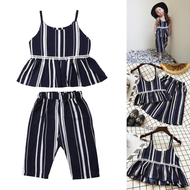

Pudcoco Girl Clothes Baby Girl Striped Summer Outfits Suspender Skirt Sundress Pants Leggings Clothes, Blue